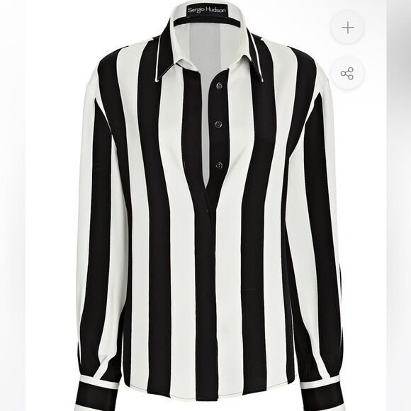 SERGIO HUDSON | NEW Silk Button Down Black/White Stripe Blouse Women’s Size M - Picture 1 of 12